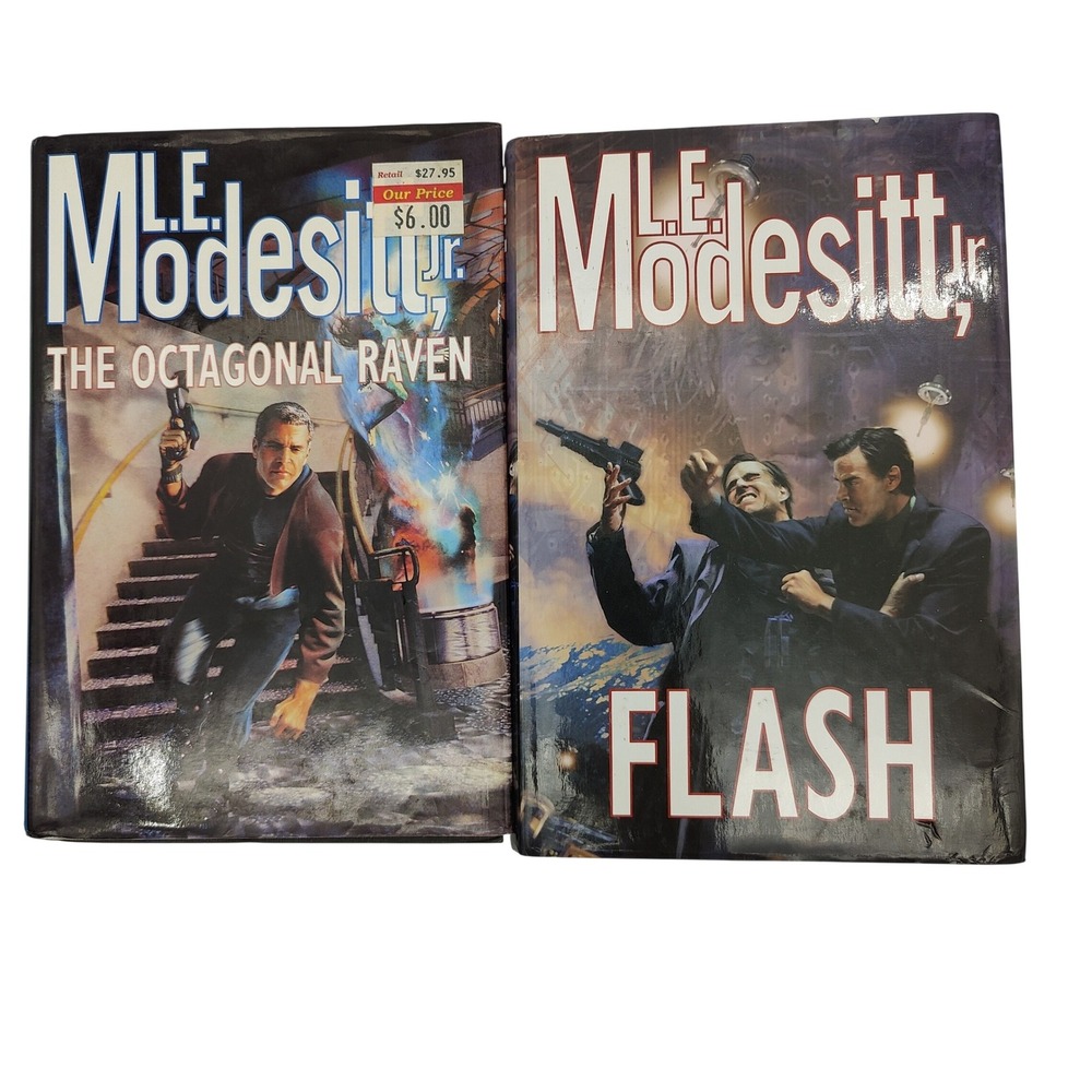 L.E. Modesitt Jr Book Lot 2pc Sci-Fi Hardcover The Octagonal Raven Flash Science